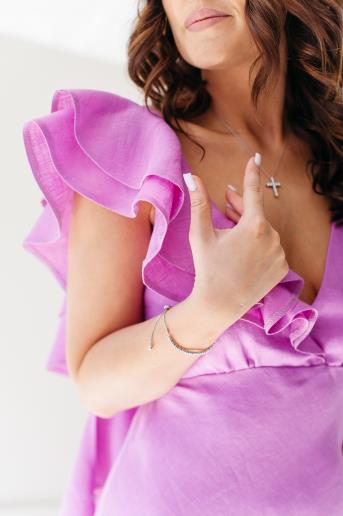 Linen dress with flounce Rosette Fuchsia30