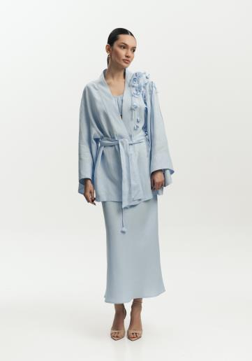 Лляний жіночий жакет кімоно Esther Light Blue