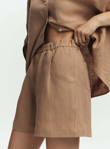 Women's linen shorts Bessie Mocha30
