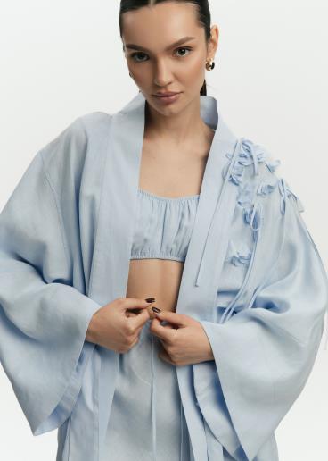 Women's linen kimono jacket Esther Light Blue50