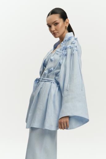 Лляний жіночий жакет кімоно Esther Light Blue20