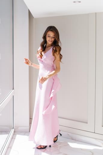 Linen dress with ruffle Rosette Pink20