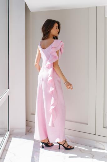 Linen dress with ruffle Rosette Pink40